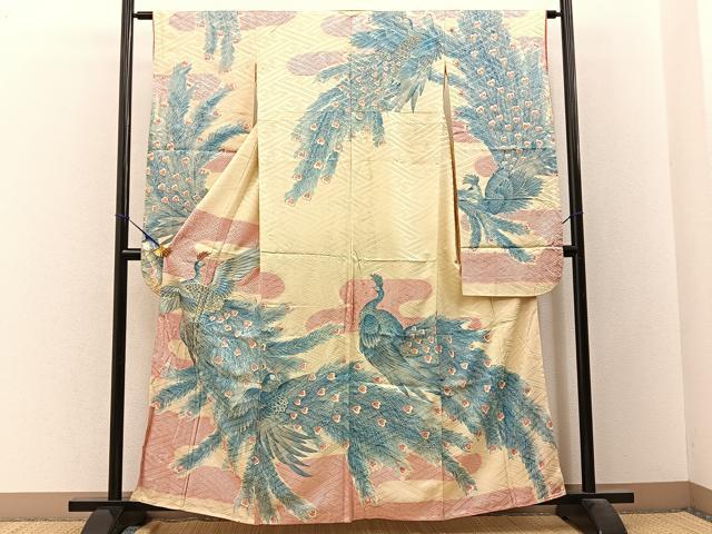 平和屋着物■豪華振袖 刺繍 孔雀 金銀彩 正絹 逸品 BAAW9676hj