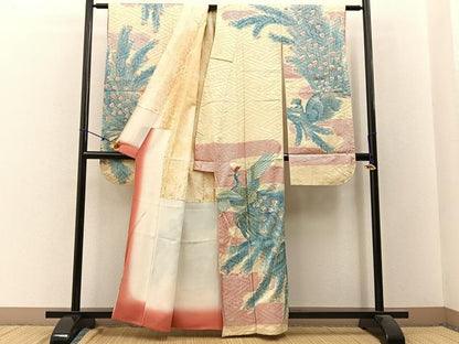 平和屋着物■豪華振袖 刺繍 孔雀 金銀彩 正絹 逸品 BAAW9676hj
