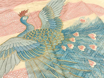 平和屋着物■豪華振袖 刺繍 孔雀 金銀彩 正絹 逸品 BAAW9676hj