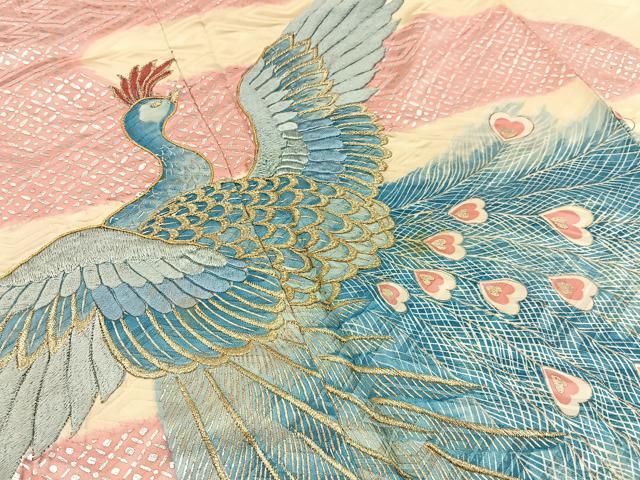 平和屋着物■豪華振袖 刺繍 孔雀 金銀彩 正絹 逸品 BAAW9676hj