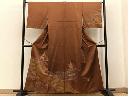 平和屋着物■訪問着 刺繍 扇面草花文 金銀彩 正絹 逸品 BAAW9677hj