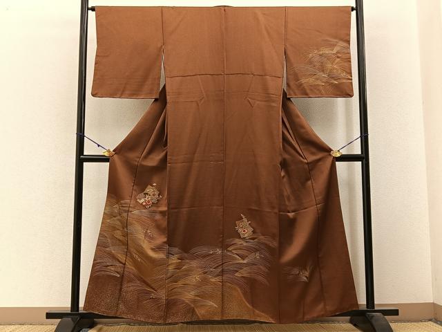 平和屋着物■訪問着 刺繍 扇面草花文 金銀彩 正絹 逸品 BAAW9677hj