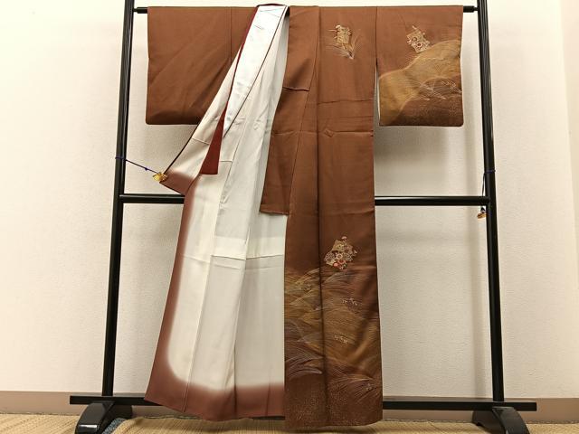 平和屋着物■訪問着 刺繍 扇面草花文 金銀彩 正絹 逸品 BAAW9677hj