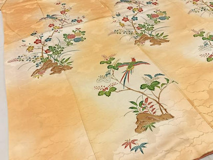 平和屋着物■上質な小紋　花鳥文　暈し染め　正絹　逸品　BAAW9683hj