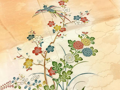 平和屋着物■上質な小紋　花鳥文　暈し染め　正絹　逸品　BAAW9683hj