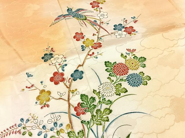 平和屋着物■上質な小紋　花鳥文　暈し染め　正絹　逸品　BAAW9683hj