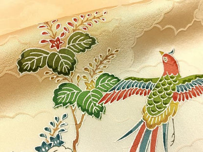 平和屋着物■上質な小紋　花鳥文　暈し染め　正絹　逸品　BAAW9683hj