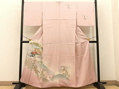平和屋着物■訪問着　遠山地紙花文　暈し染め　金彩　正絹　逸品　BAAW9684hj