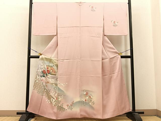 平和屋着物■訪問着　遠山地紙花文　暈し染め　金彩　正絹　逸品　BAAW9684hj