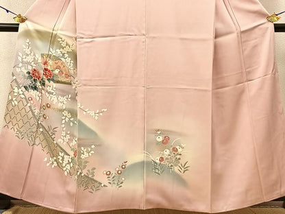 平和屋着物■訪問着　遠山地紙花文　暈し染め　金彩　正絹　逸品　BAAW9684hj