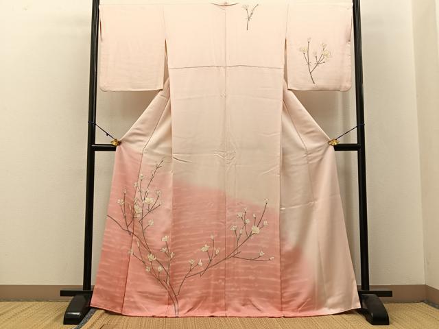 平和屋着物■訪問着　手描き　草花文　暈し染め　正絹　逸品　BAAW9685hj