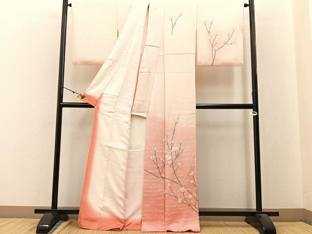 平和屋着物■訪問着　手描き　草花文　暈し染め　正絹　逸品　BAAW9685hj