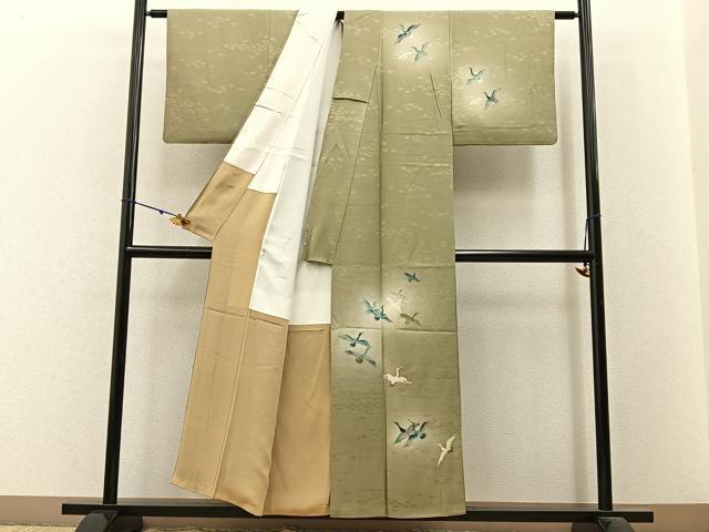 平和屋着物■訪問着 駒刺繍 飛鶴文 暈し染め 正絹 逸品 BAAW9688hj