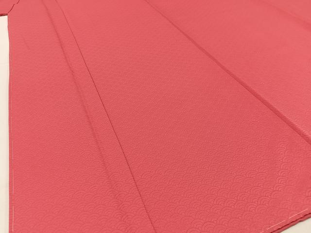 平和屋着物■上質な色無地　青海波地紋　韓紅色　正絹　逸品　BAAW9689hj