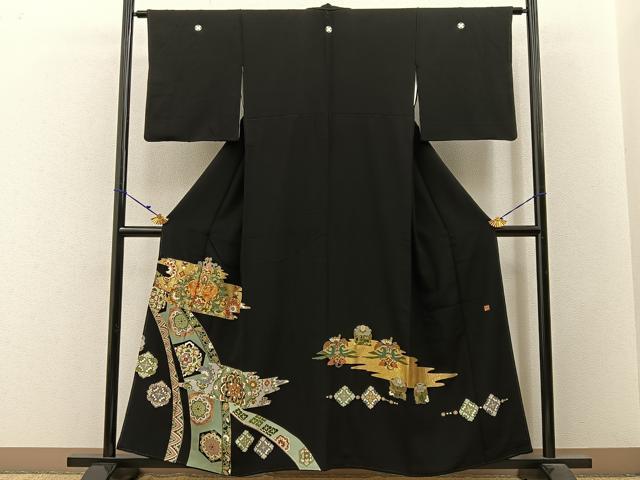 平和屋着物■豪華黒留袖　作家物　駒刺繍　向かい鳳凰正倉院花文　金彩　正絹　逸品　BAAW9692hj