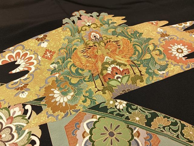 平和屋着物■豪華黒留袖　作家物　駒刺繍　向かい鳳凰正倉院花文　金彩　正絹　逸品　BAAW9692hj