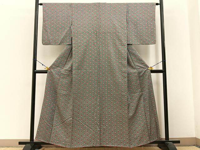 平和屋着物■上質な小紋　青海波文様　黒地　正絹　逸品　未使用　BAAW9694hj