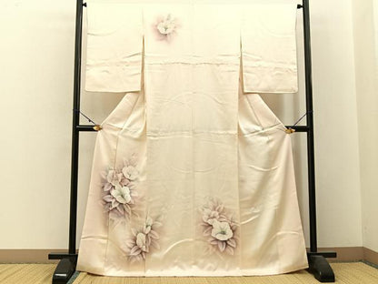 平和屋着物■訪問着 手描き 白椿 暈し染め 正絹 逸品 BAAW9703hj