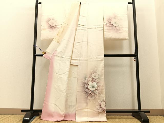 平和屋着物▽訪問着　単衣　手描き　椿　正絹　逸品　BAAS8051yc 平和屋着物▽訪問着 単衣 手描き 椿 正絹 逸品 BAAS8051yc 【公式通販】