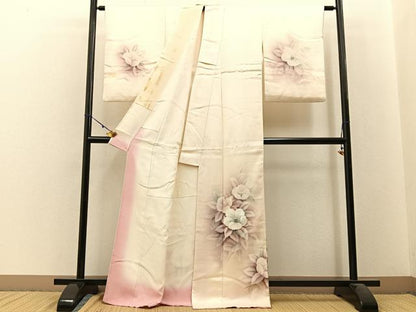 平和屋着物■訪問着 手描き 白椿 暈し染め 正絹 逸品 BAAW9703hj