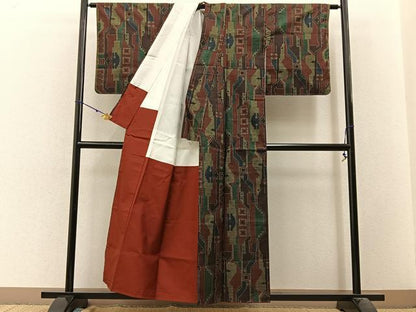 平和屋着物■本場大島紬　7マルキ　幾何学文様　正絹　逸品　BAAW9706hj