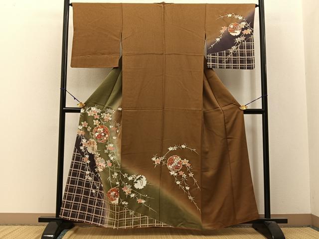 平和屋着物■訪問着 雪輪花鳥文 暈し染め 金銀彩 正絹 逸品 BAAW9707hj