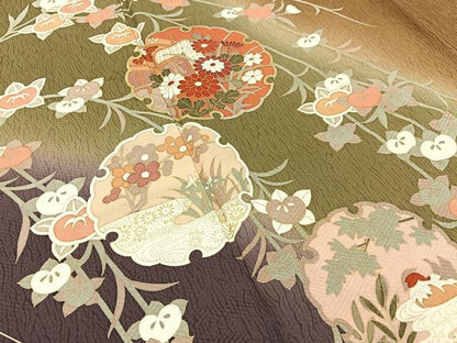 平和屋着物■訪問着 雪輪花鳥文 暈し染め 金銀彩 正絹 逸品 BAAW9707hj