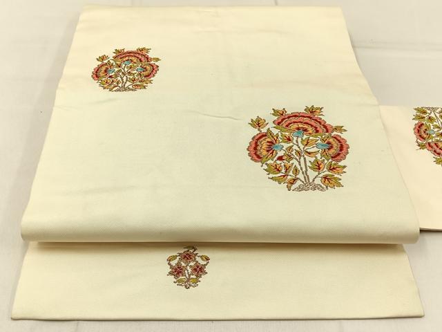 平和屋着物◎九寸名古屋帯 更紗花文 金糸 正絹 逸品 BAAW9722hj