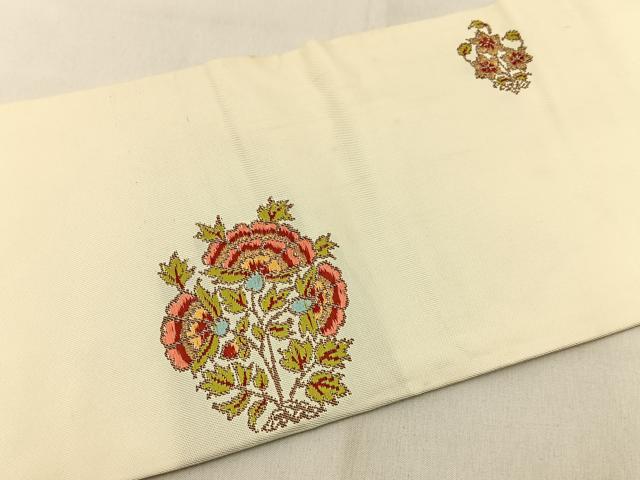 平和屋着物◎九寸名古屋帯 更紗花文 金糸 正絹 逸品 BAAW9722hj