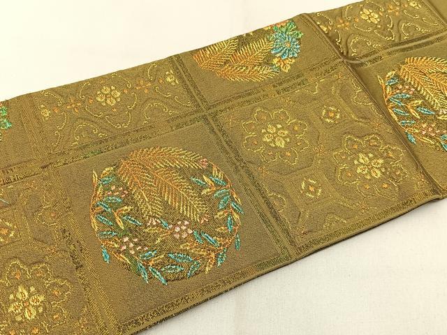 平和屋着物◎九寸名古屋帯 吉祥花丸文 金糸 正絹 逸品 BAAW9724hj