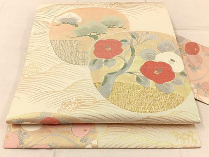 平和屋着物◎九寸名古屋帯 立波花丸文 金銀糸 正絹 逸品 BAAW9730hj