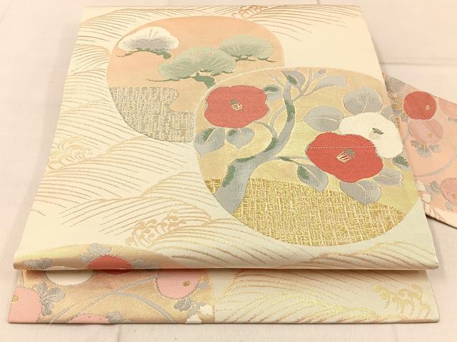平和屋着物◎九寸名古屋帯 立波花丸文 金銀糸 正絹 逸品 BAAW9730hj