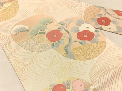 平和屋着物◎九寸名古屋帯 立波花丸文 金銀糸 正絹 逸品 BAAW9730hj