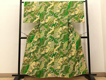 平和屋着物■上質な小紋 道長草花文 金彩 鬼しぼ縮緬 正絹 逸品 BAAW9733hj