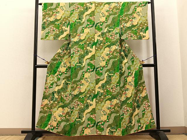 平和屋着物■上質な小紋 道長草花文 金彩 鬼しぼ縮緬 正絹 逸品 BAAW9733hj