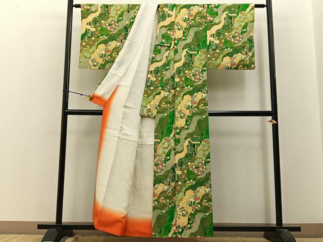 平和屋着物■上質な小紋 道長草花文 金彩 鬼しぼ縮緬 正絹 逸品 BAAW9733hj