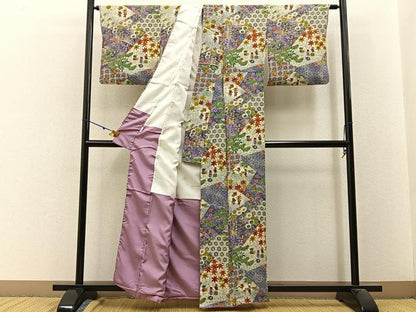 平和屋着物■上質な小紋 切嵌人物花文 鬼しぼ縮緬 正絹 逸品 BAAW9738hj