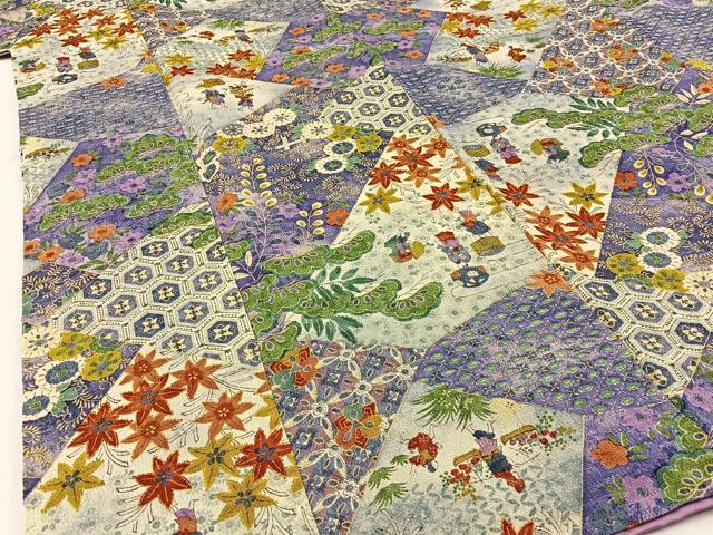平和屋着物■上質な小紋 切嵌人物花文 鬼しぼ縮緬 正絹 逸品 BAAW9738hj