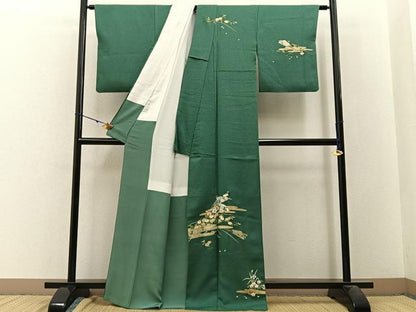 平和屋着物■訪問着 刺繍 エ霞扇面花文 たたき染め 金銀彩 正絹 逸品 BAAW9739hj
