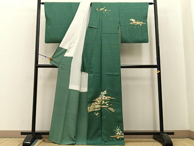 平和屋着物■訪問着 刺繍 エ霞扇面花文 たたき染め 金銀彩 正絹 逸品 BAAW9739hj