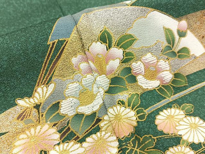 平和屋着物■訪問着 刺繍 エ霞扇面花文 たたき染め 金銀彩 正絹 逸品 BAAW9739hj