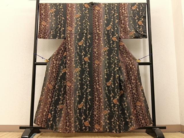平和屋着物■上質な小紋 花蝶文 暈し染め 金彩 正絹 逸品 BAAW9744hj