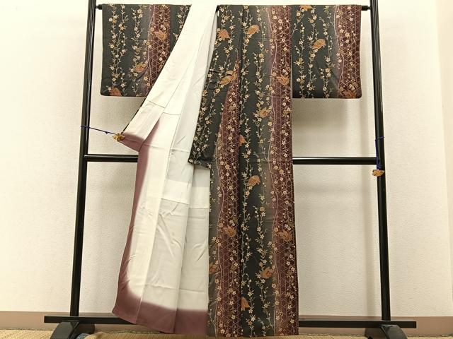 平和屋着物■上質な小紋 花蝶文 暈し染め 金彩 正絹 逸品 BAAW9744hj