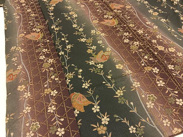 平和屋着物■上質な小紋 花蝶文 暈し染め 金彩 正絹 逸品 BAAW9744hj