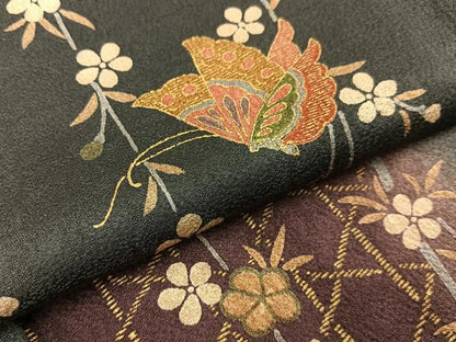 平和屋着物■上質な小紋 花蝶文 暈し染め 金彩 正絹 逸品 BAAW9744hj