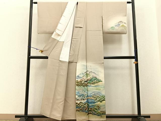 平和屋着物■訪問着 渡橋風景文 暈し染め 正絹 逸品 BAAW9748hj