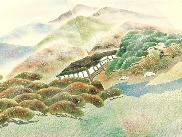 平和屋着物■訪問着 渡橋風景文 暈し染め 正絹 逸品 BAAW9748hj