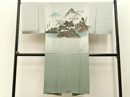 平和屋着物■男性 長襦袢 袷 作家物 手描き 御所解文 暈し染め 金彩 正絹 逸品 未使用 BAAW9751hj