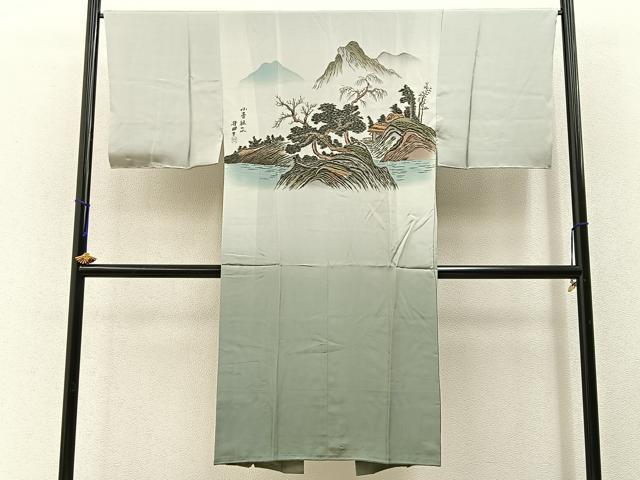 平和屋着物■男性 長襦袢 袷 作家物 手描き 御所解文 暈し染め 金彩 正絹 逸品 未使用 BAAW9751hj