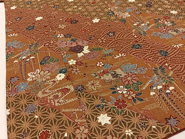 平和屋着物■上質な小紋 ふくれ織 扇面有職花文 金彩 正絹 逸品 BAAW9753hj